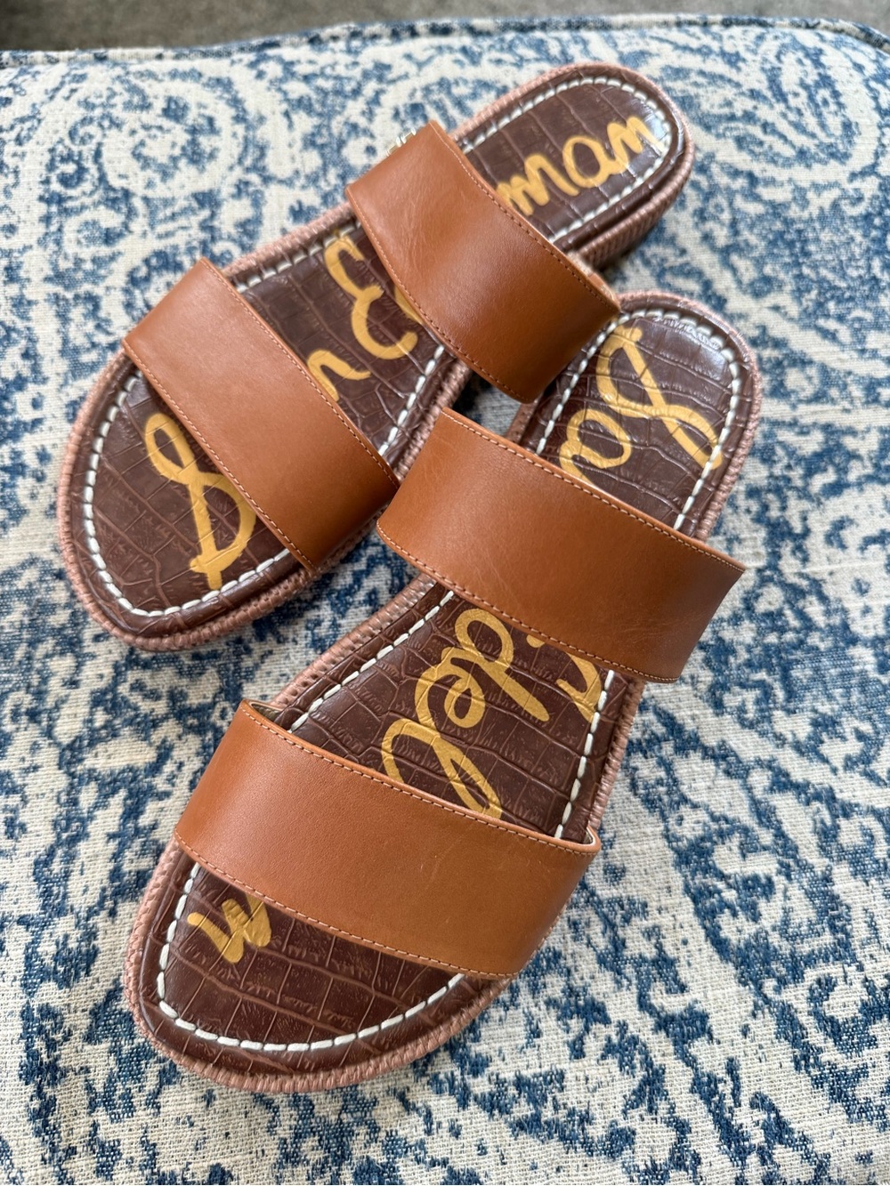 Sam Edelman Brown Leather Double-Strap Slide Sandals